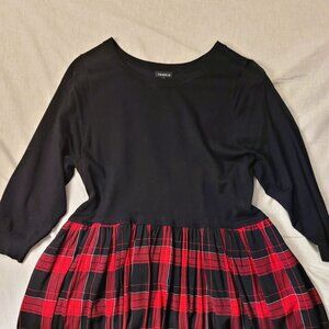 Black Dress with Red Plaid Skirt